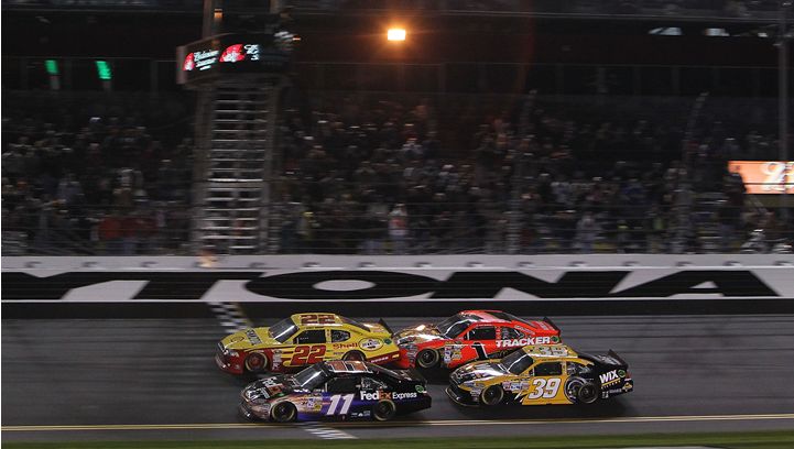 Kurt Busch edges out the competition on the final lap of the Budweiser Shootout at Daytona International Speedway in Daytona Beach, Fla. Credit: NIck Laham/Getty Images
